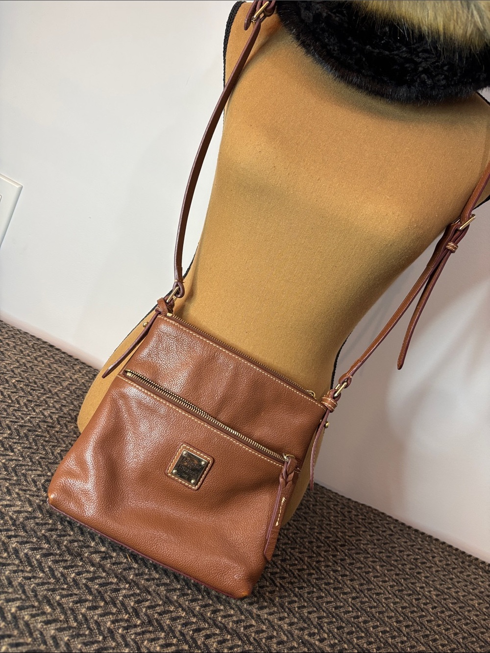 Dooney & Bourke Cognac Pebbled Leather Crossbody
